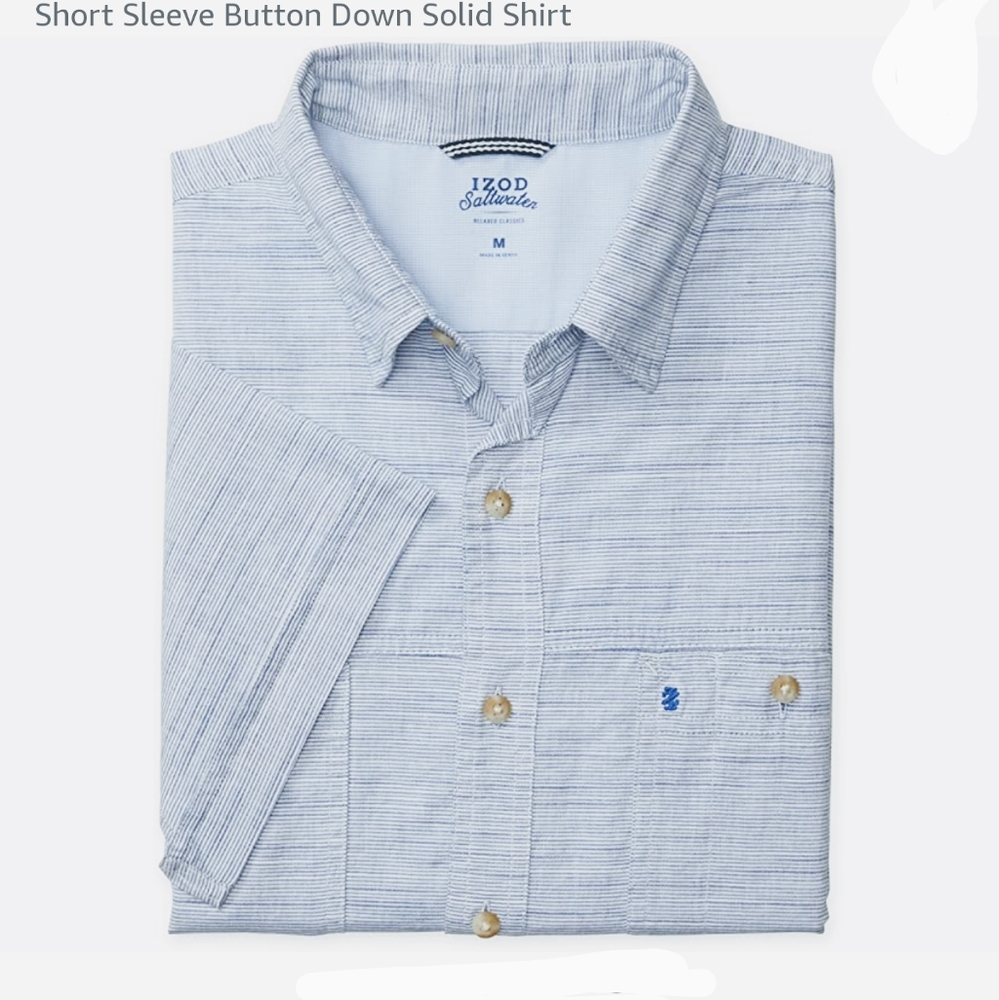 Izod Saltwater Men's Cotton Short Sleeve Button Down Cotton Medium Blue Like New